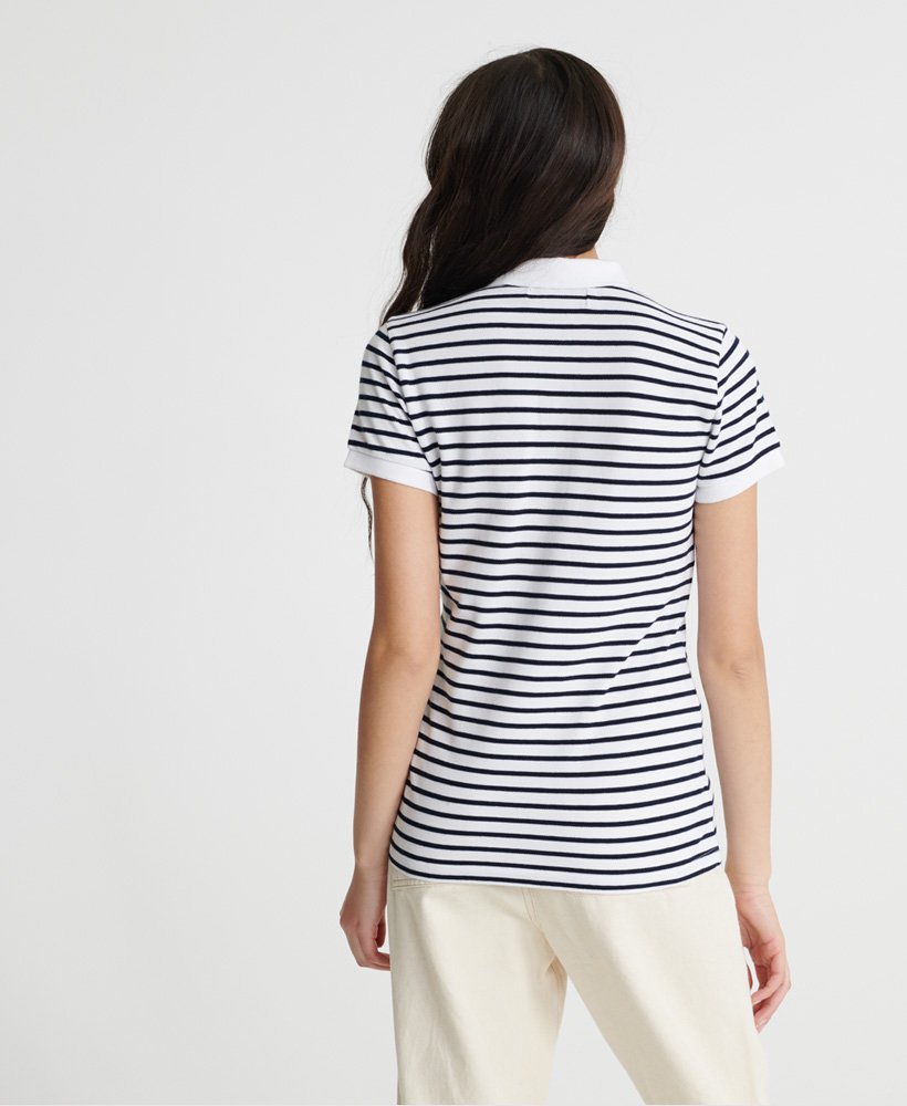 Womens - Organic Cotton Stripe Polo Shirt in White Stripe | Superdry