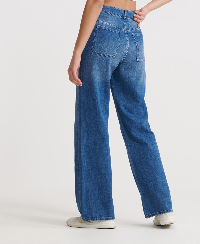 Womens - Tailored Wide Leg Jeans in Mid Indigo Aged | Superdry UK