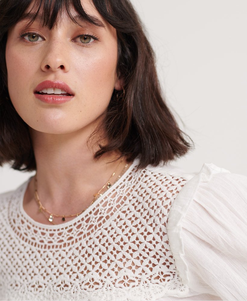 Womens - Ellison Lace Long Sleeve Top in Cream | Superdry UK