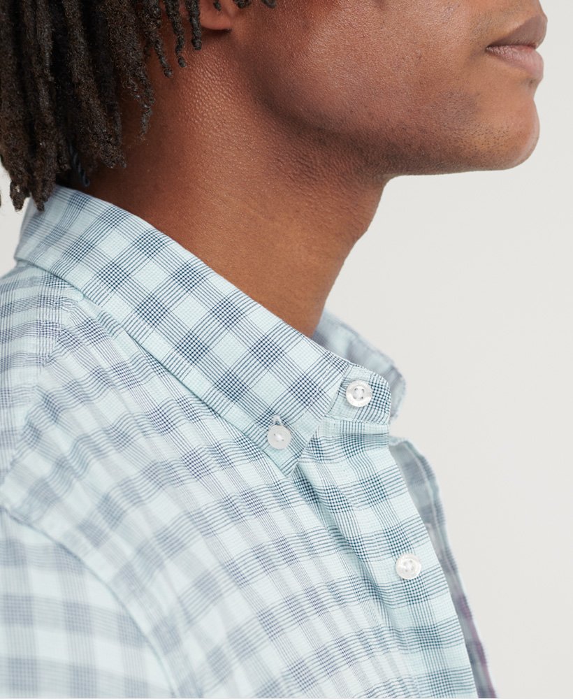 Mens - Classic Dobby Short Sleeved Shirt in Blue Micro Grid Check ...