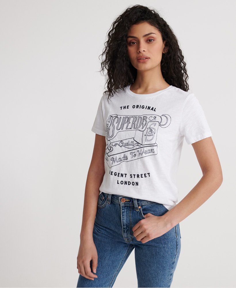 Womens - Workwear Chainstitch Embroidered T-Shirt in Optic | Superdry