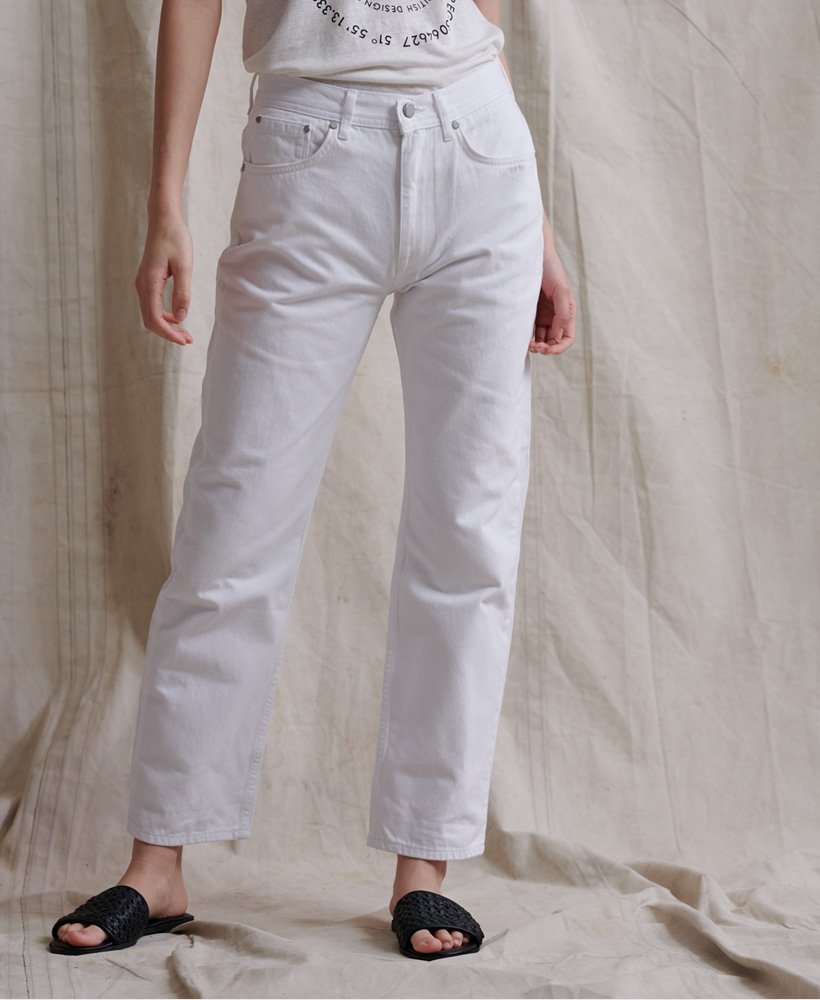 white high waisted straight jeans
