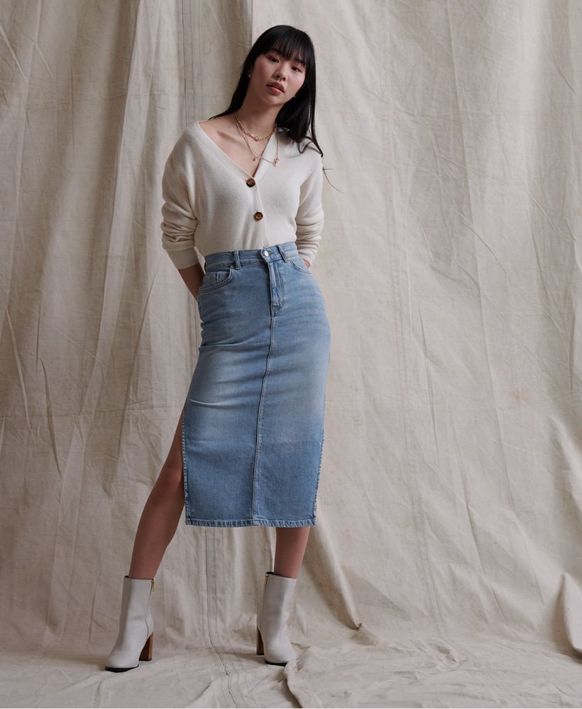 denim split midi skirt