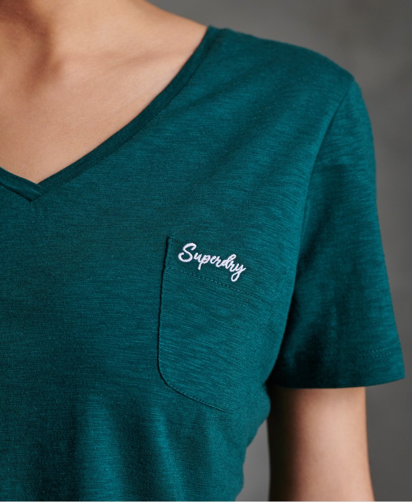 Womens - Organic Cotton Essential V-Neck T-Shirt in Pine | Superdry UK