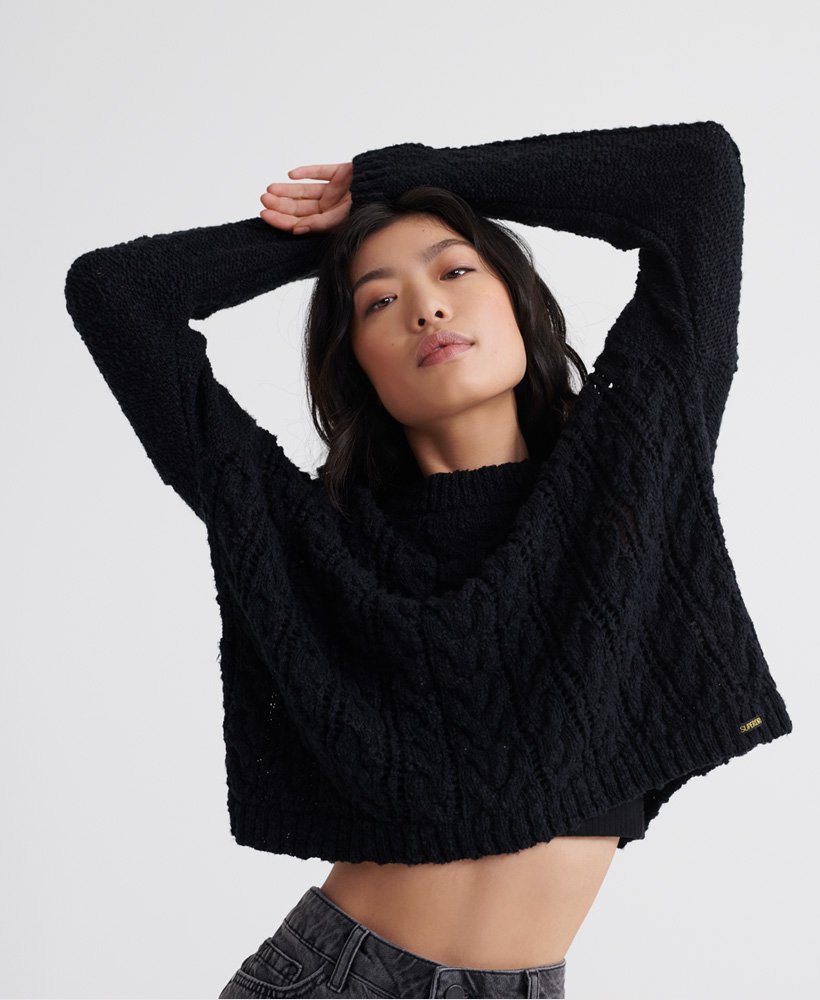 Superdry black cable knit jumper Clearance