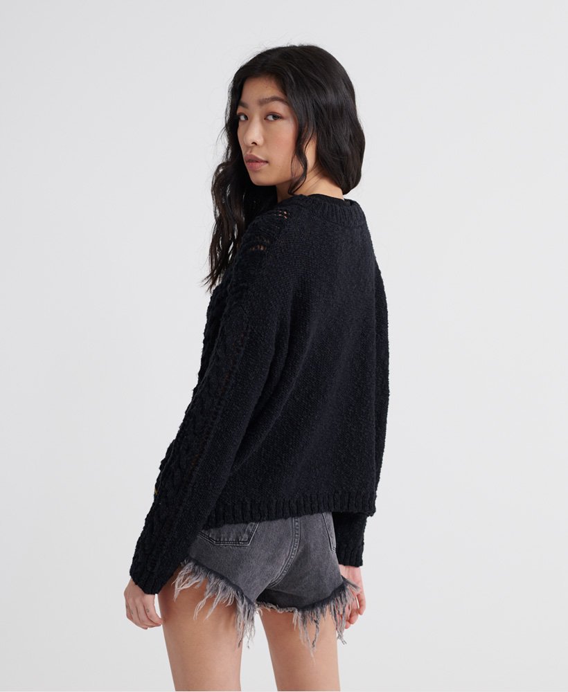 Women's - Layla Open Cable Knit Jumper in Black | Superdry IE