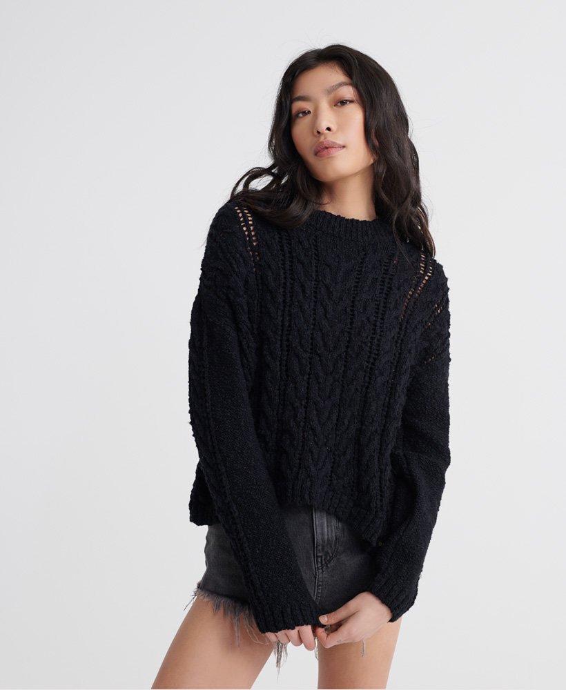 Women's - Layla Open Cable Knit Jumper in Black | Superdry IE
