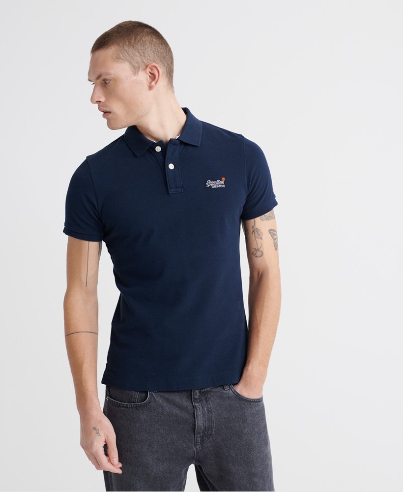 Men\'s Organic Cotton Classic Pique Polo Shirt in Eclipse Navy | Superdry US