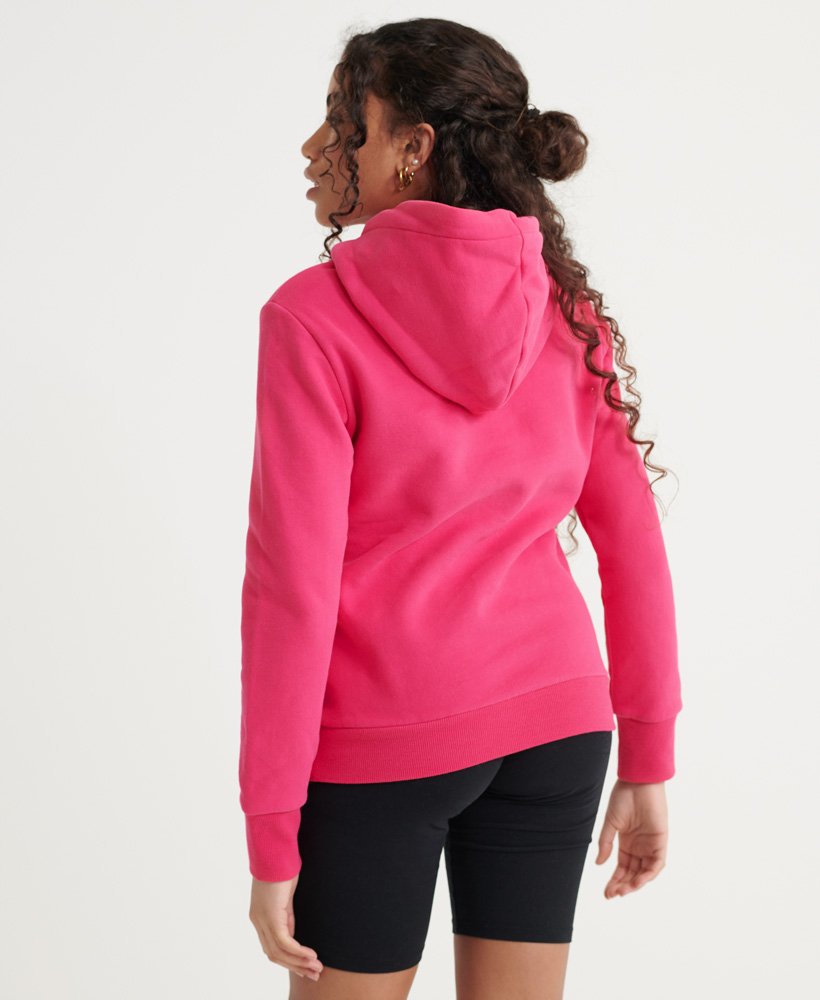 Womens - Vintage Logo Tonal Embossed Brushed Hoodie in Magenta | Superdry