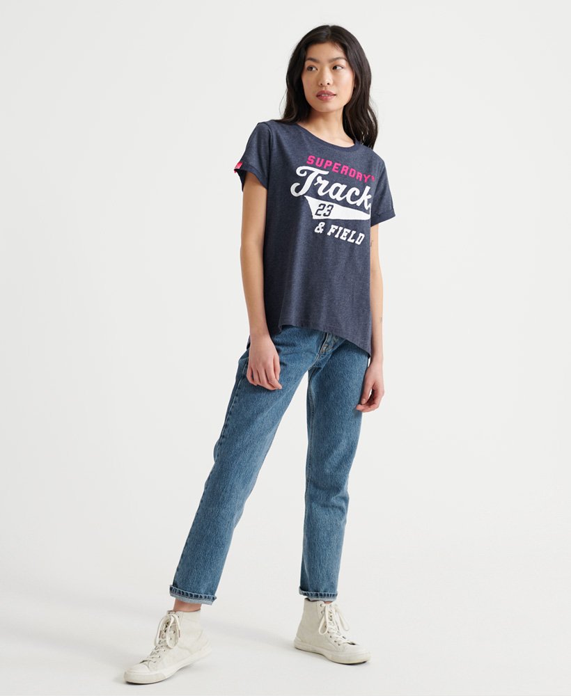 Womens - Track and Field T-Shirt in Mid Denim Marl | Superdry
