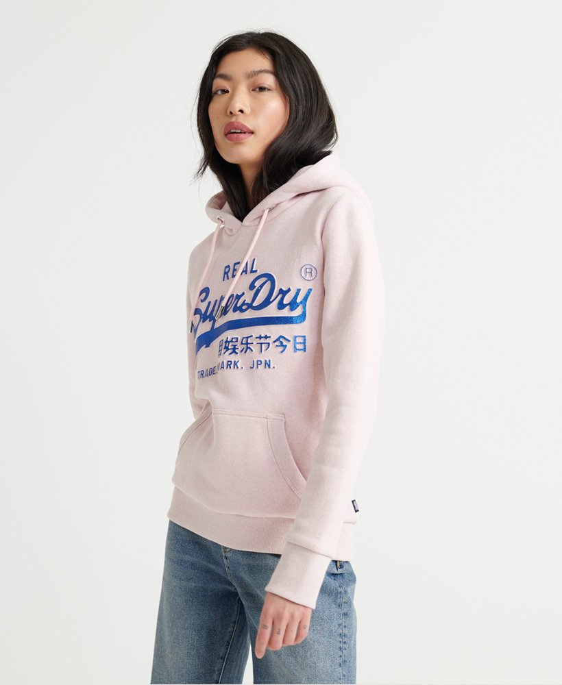 Womens - Vintage Logo Glitter Embossed Brushed Hoodie in Chalk Pink ...