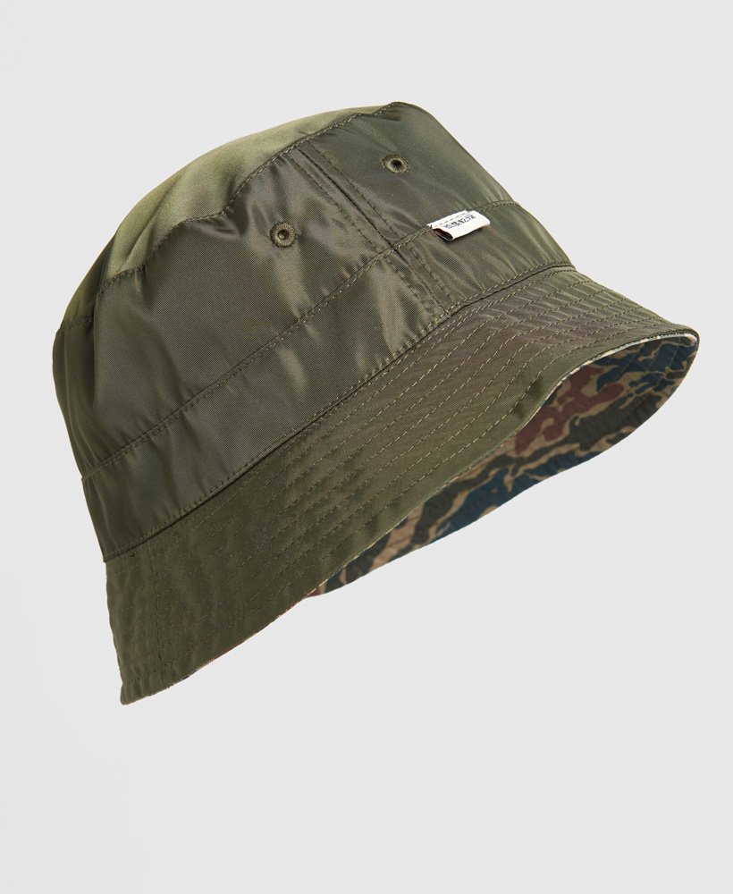 Mens - Reversible Bucket Hat in Green Camo | Superdry