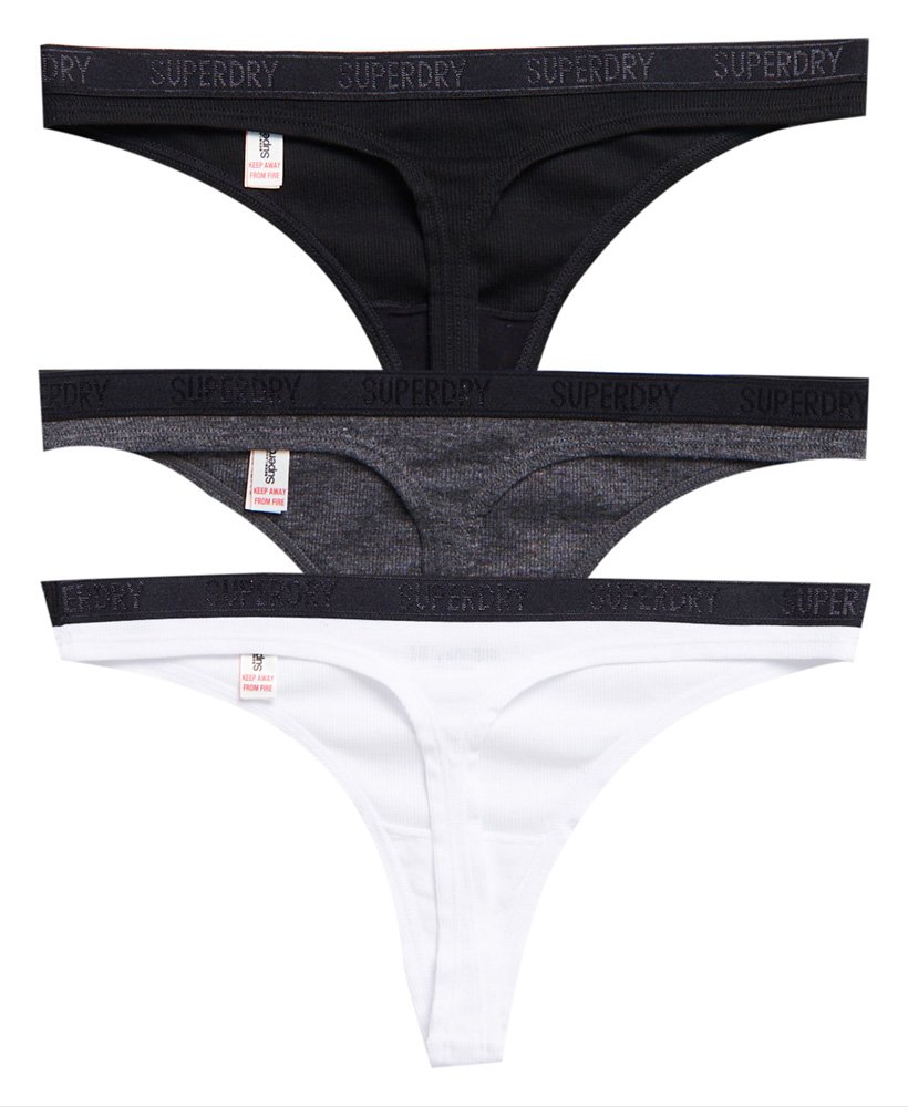 Womens - Organic Cotton Aimee Ribbed Thong Triple Pack in Charcoal ...