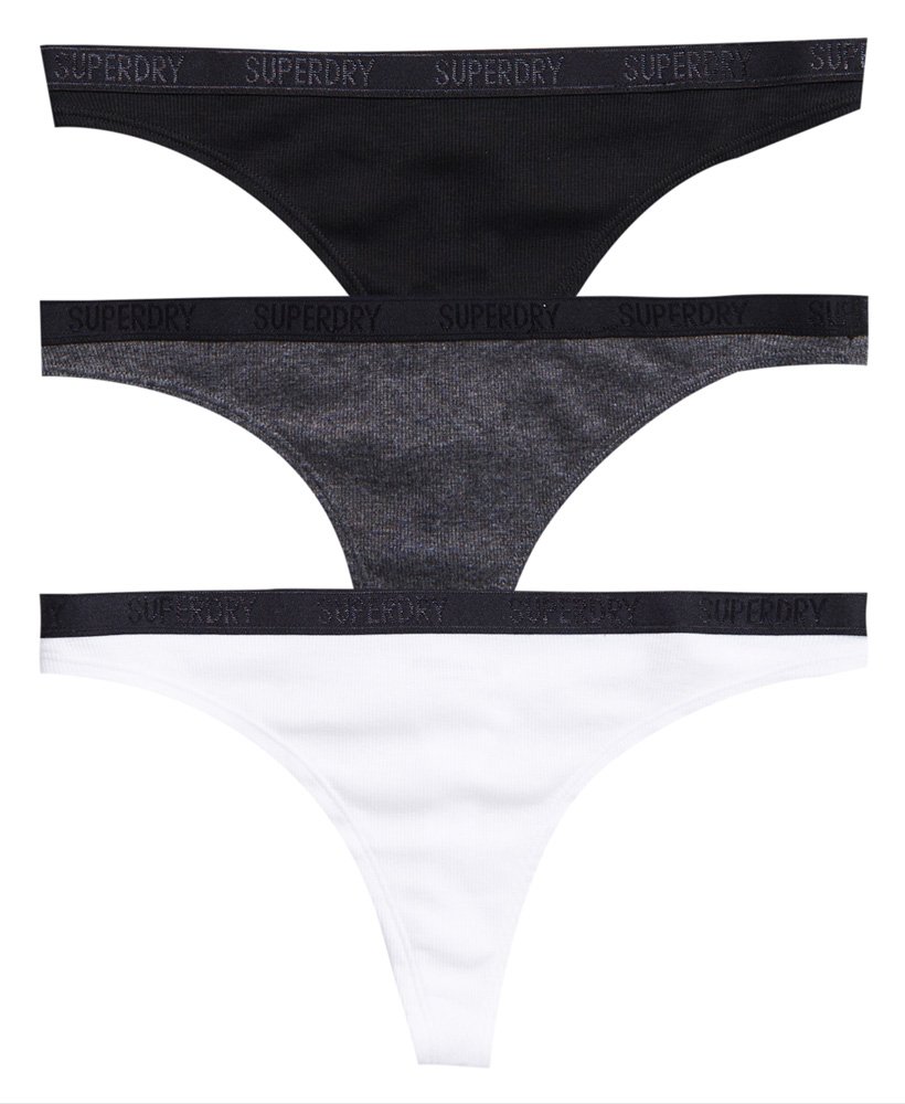 Womens - Organic Cotton Aimee Ribbed Thong Triple Pack in Charcoal ...