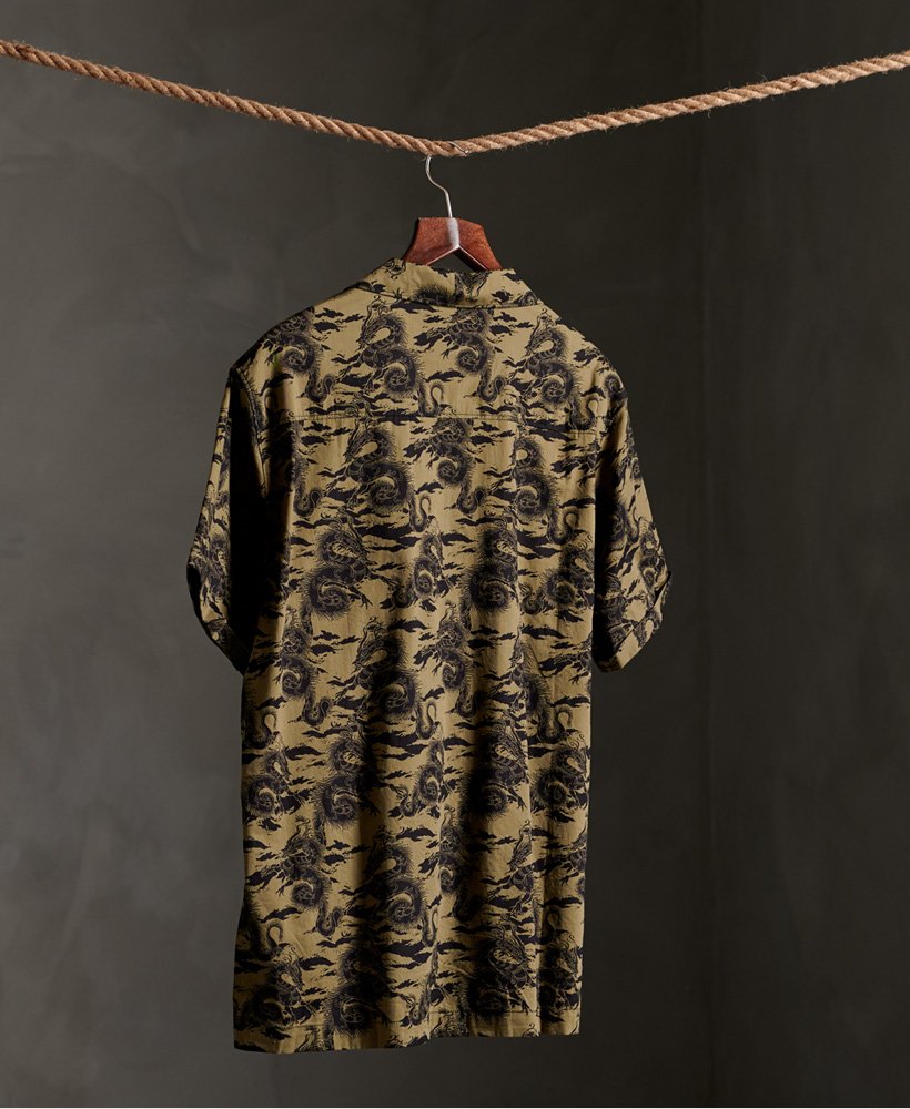 Mens Short Sleeve Hawaiian Box Fit Shirt in Green Superdry