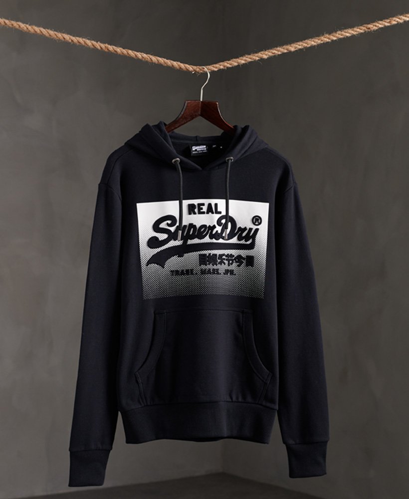 Superdry Mens Vintage Logo Halftone Embossed Hoodie Overhead Sweatshirt Black