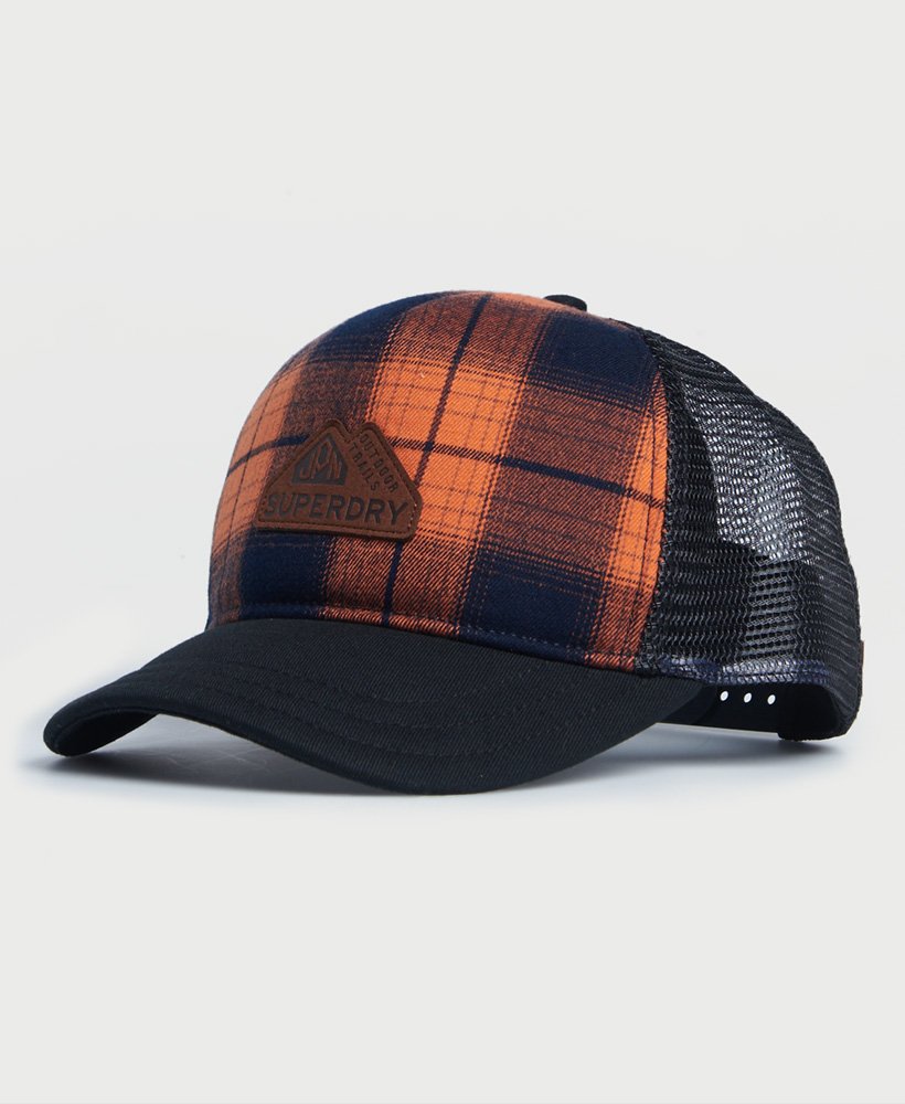 Men’s Vermont Trucker Cap in Orange Check Superdry