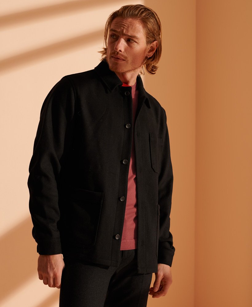 Mens - Utility Wool Over Shirt in Black | Superdry