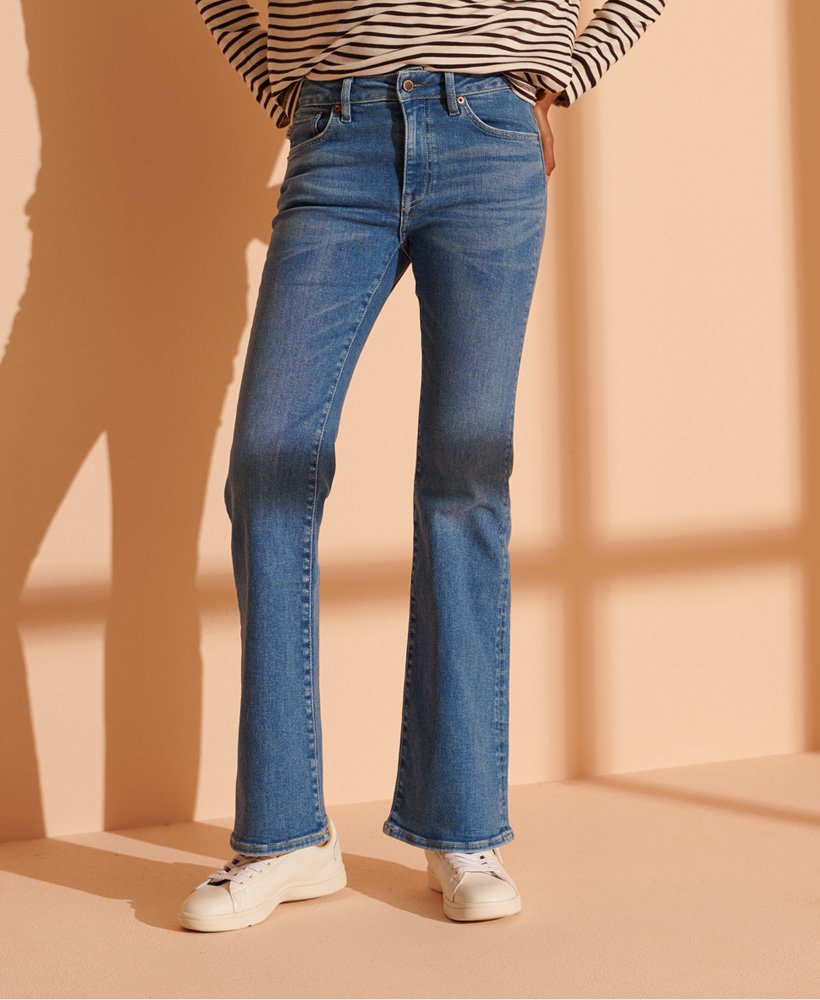 mid blue slim wide leg jeans