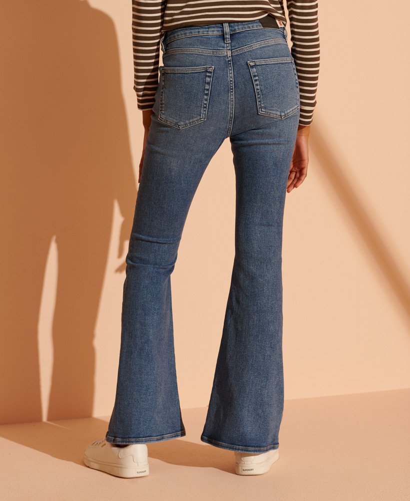 Womens - High Rise Skinny Flare Jeans in Dark Indigo Aged | Superdry