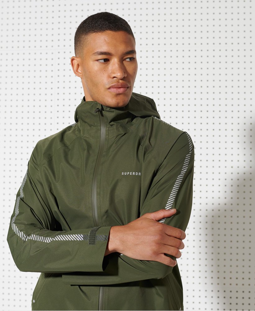 Men's - Run Waterproof Jacket in Army Khaki | Superdry UK