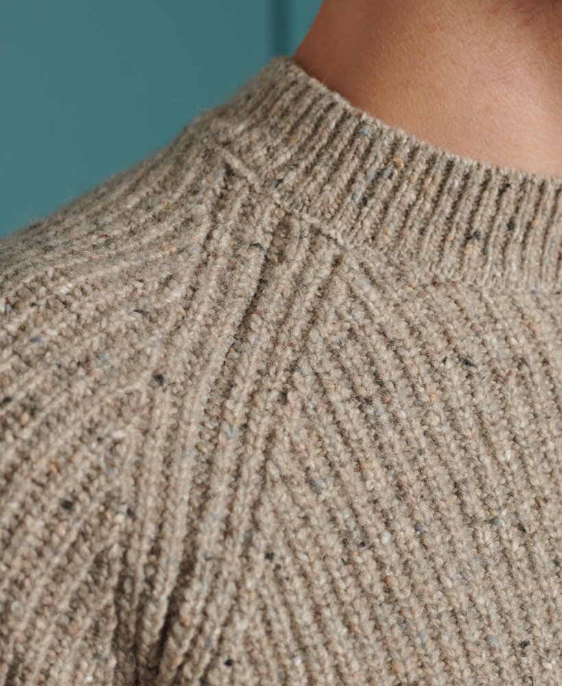 Mens - Tweed Rib Crew Jumper in Oatmeal Tweed | Superdry UK