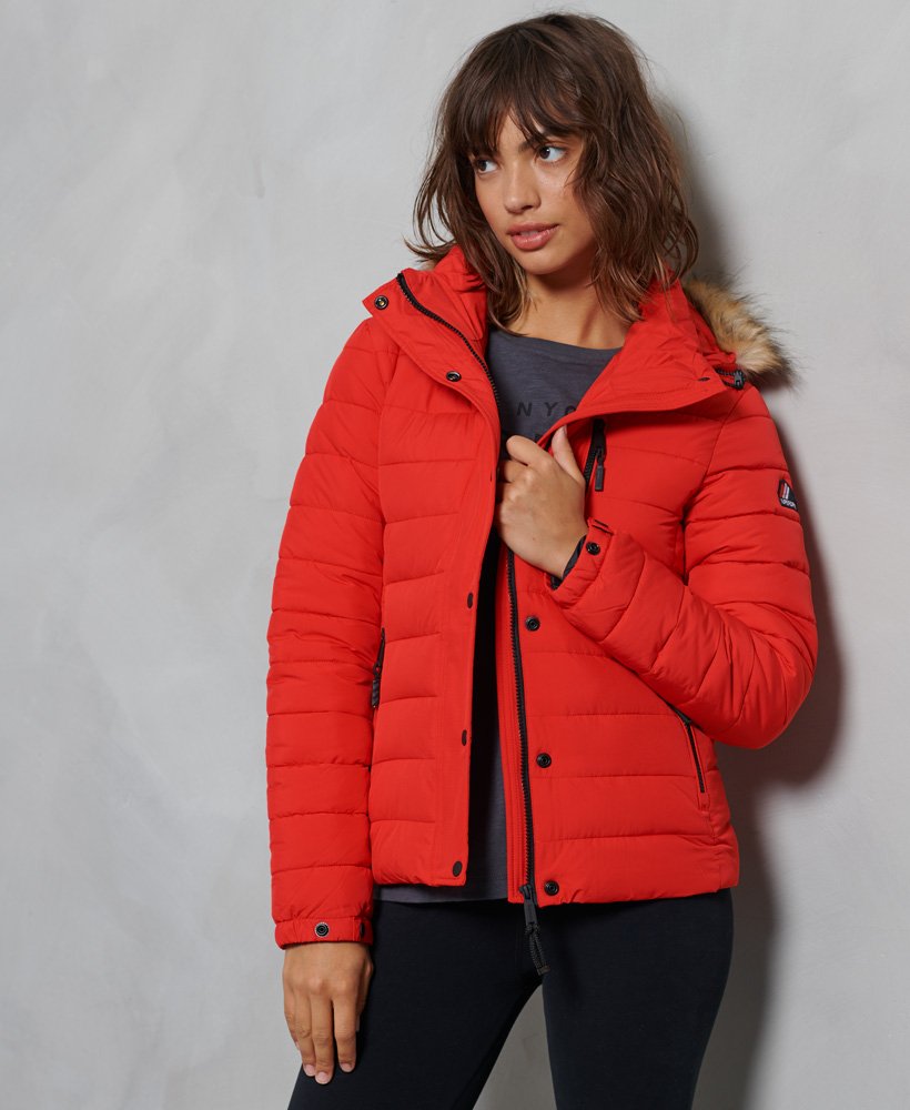 Womens - Classic Faux Fur Fuji Jacket in High Risk Red | Superdry