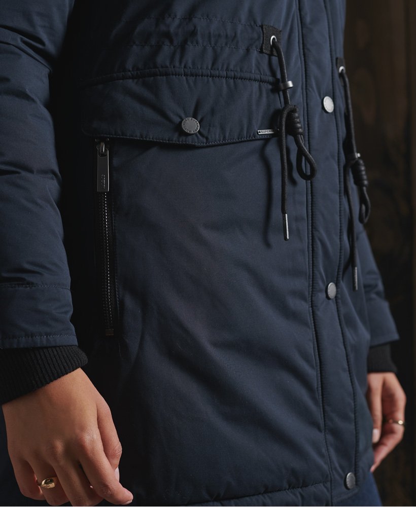 Womens - Nadare Microfibre Parka Coat in Eclipse Navy | Superdry