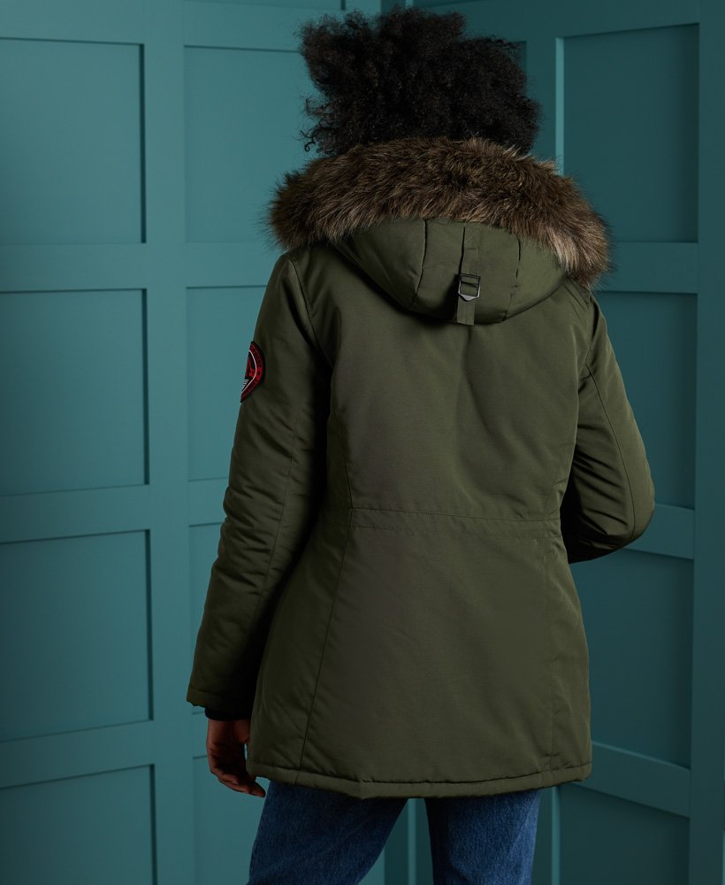 Womens Everest Parka Coat in Army Khaki Superdry