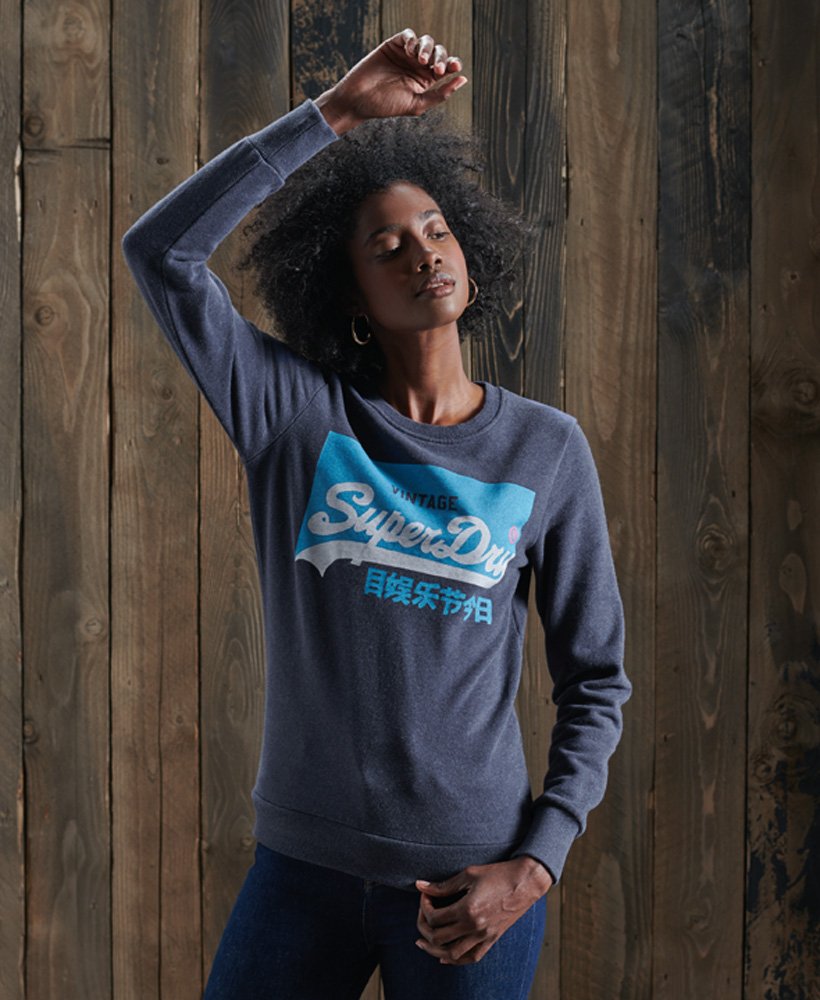 Womens Vintage Logo Original Pastel Crew Sweatshirt in Montauk Navy Superdry UK