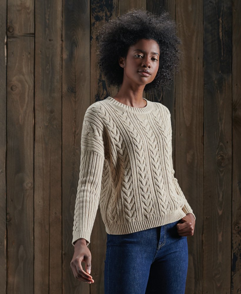 Dropped Shoulder Cable Crew Neck Jumper 