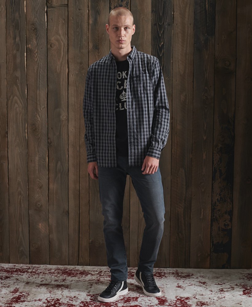 Chemise Homme Manches Longues Avec Poche Casual Chemise Business Contrastée Slim Fit Col Boutonné - Gris - Prêt-à-Porter