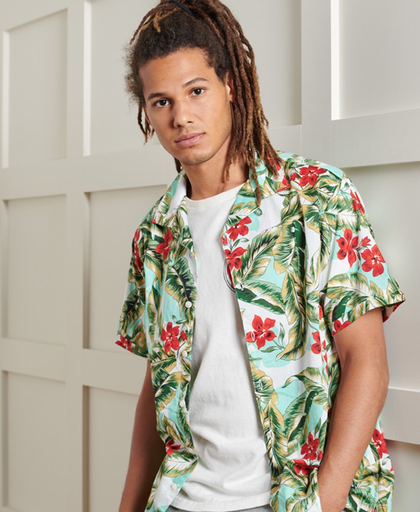Men's Short Sleeve Hawaiian Box Fit Shirt in Blue Superdry UK