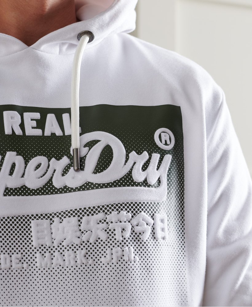 Mens Vintage Logo Halftone Embossed Hoodie in Optic Superdry UK