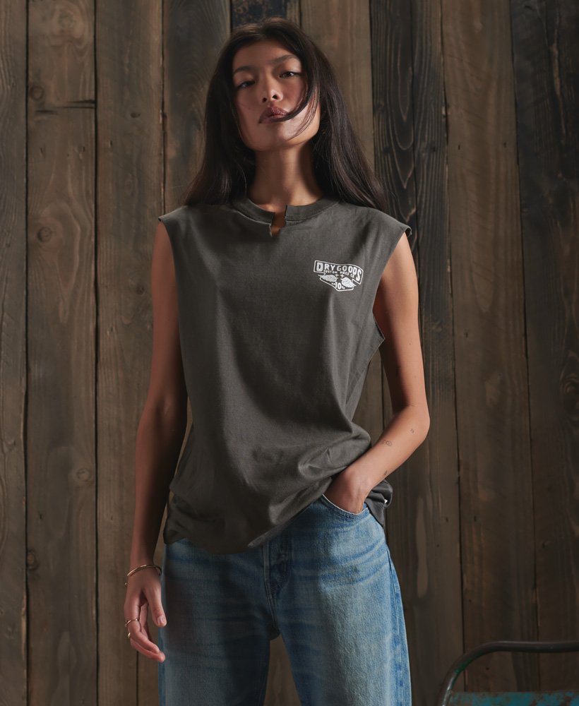 Womens Limited Edition Dry Band Vest in Washed Black Superdry UK
