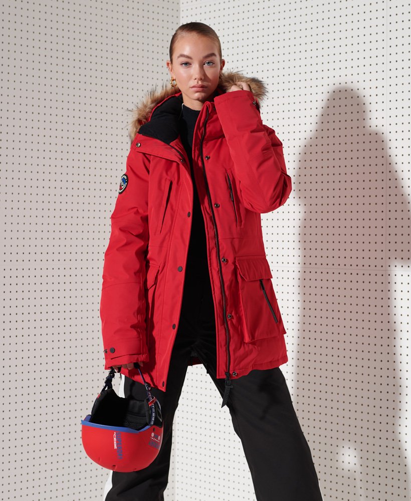 superdry red parka womens