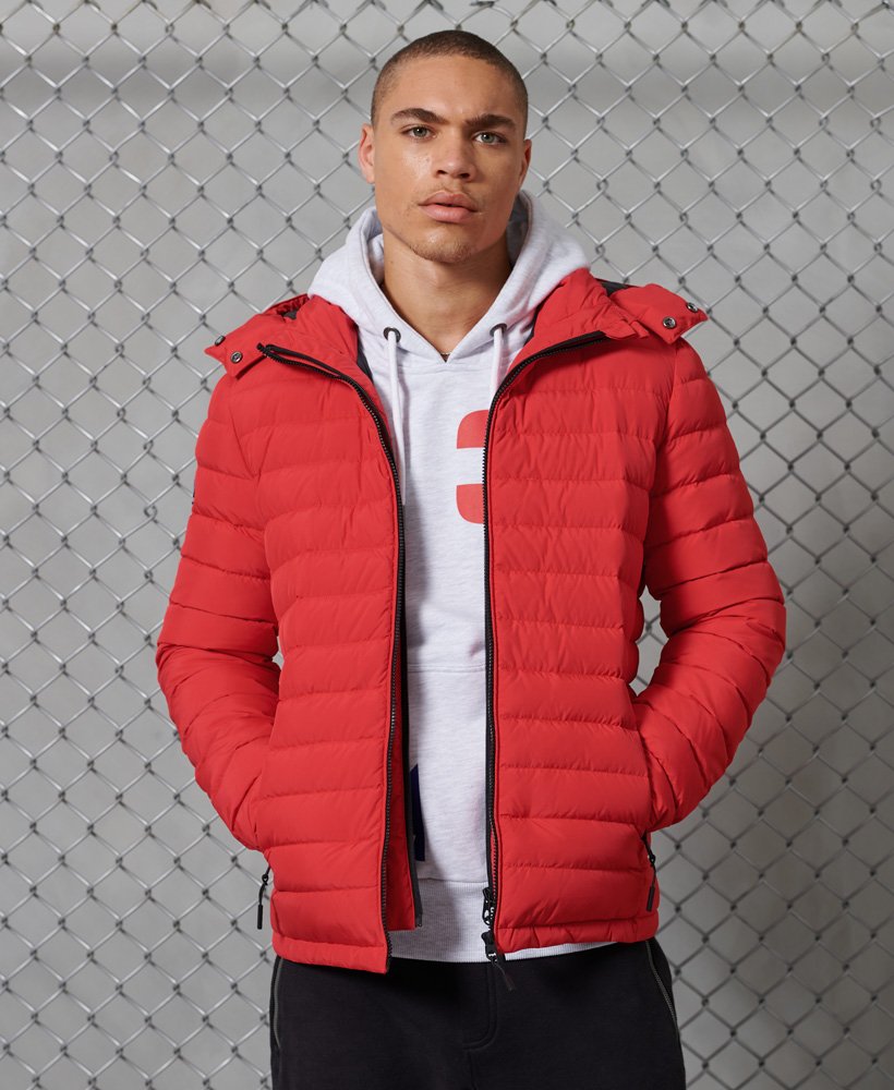 Mens - Hooded Down Fuji Jacket in High Risk Red | Superdry