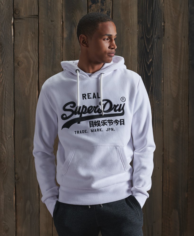Superdry Mens Vintage Logo Halftone Embossed Hoodie Overhead Sweatshirt Black