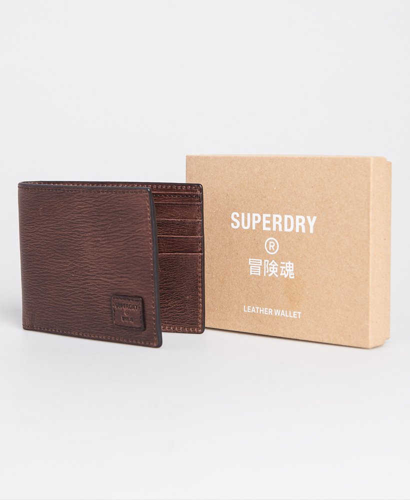 Superdry New Classic Leather Bi Fold Wallet Chocolate Brown BNWT 