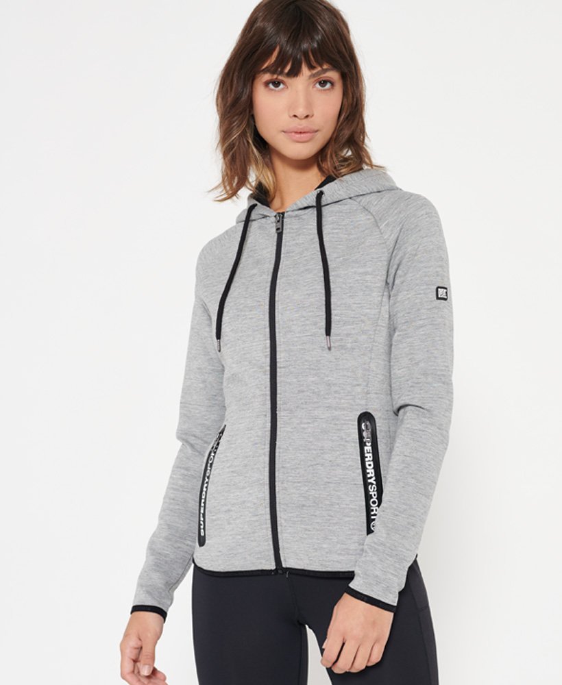 Womens - SD Sport Gym Tech Luxe Zip Hoodie in Grey Grit/black | Superdry