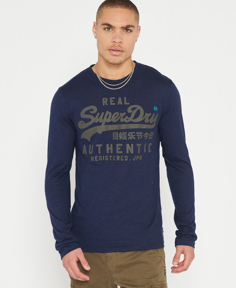 Mens - Authentic Mono Long Sleeve Top in Bright Navy Grit | Superdry
