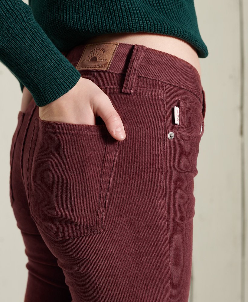 Womens Mid Rise Slim Cord Flare Jeans in Russet Brown Superdry