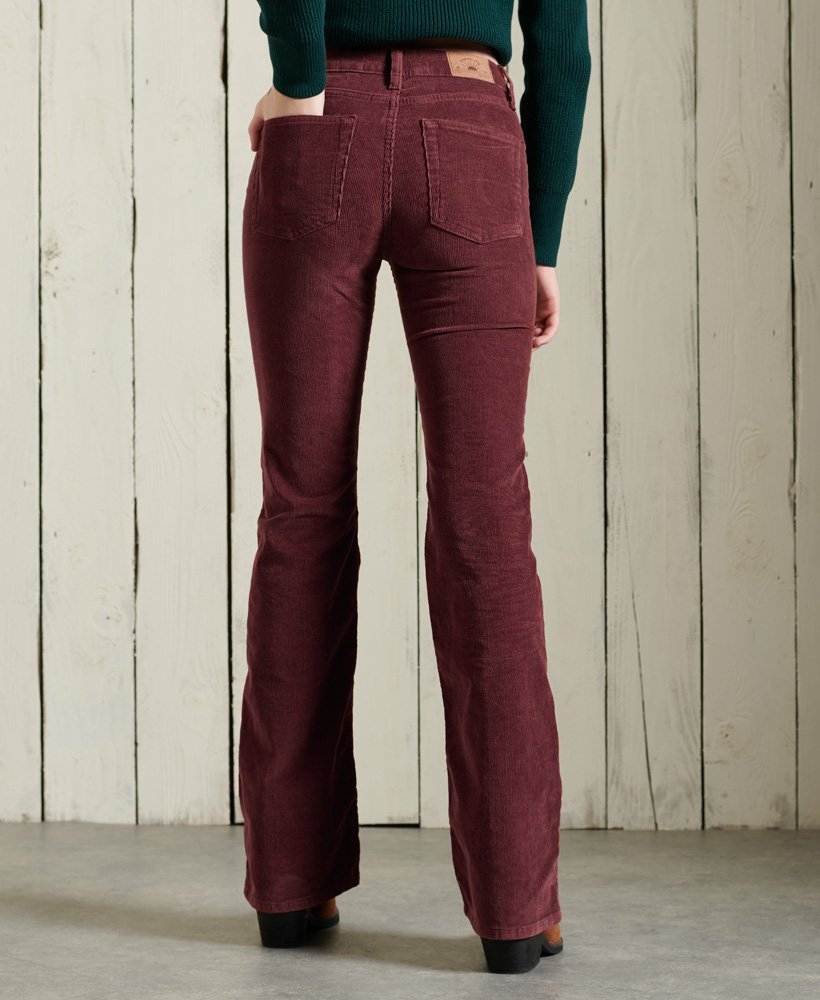 Womens Mid Rise Slim Cord Flare Jeans in Russet Brown Superdry