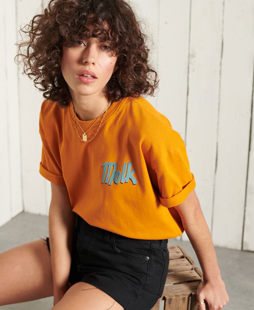 Womens - Workwear Graphic Oversized T-Shirt in Gold | Superdry UK