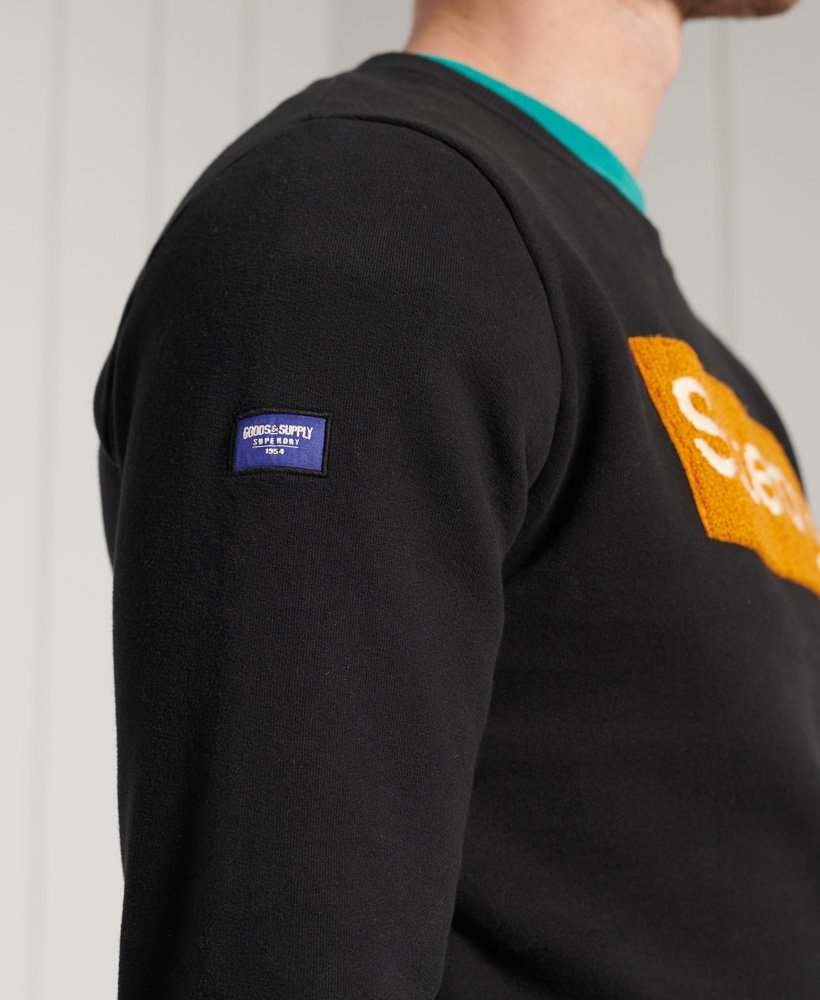 Superdry Mens Core Logo Workwear Long Sleeve Crew Neck T-Shirt Chenille Black