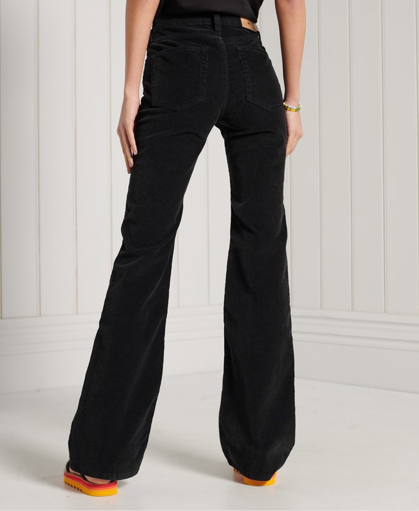 Womens - Mid Rise Slim Cord Flare Jeans in Black | Superdry