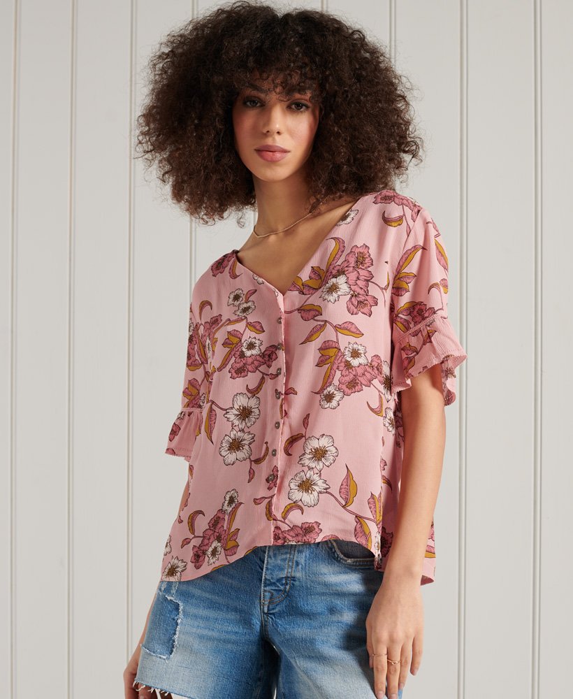 Womens - Short Sleeve Lace Top in Rusted Floral Print | Superdry