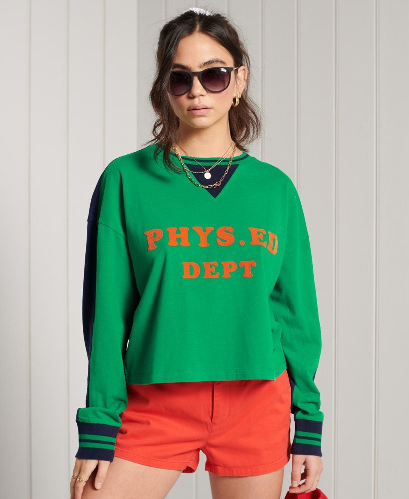 Womens Collegiate Graphic Long Sleeve Top in Green Superdry