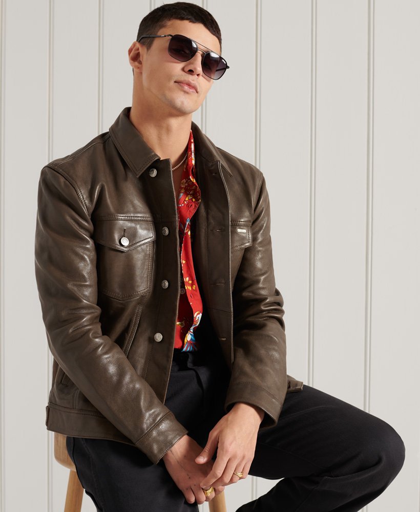 Trucker leather jacket store mens