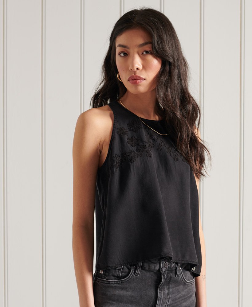 Women's Embroidered Cami Top in Black